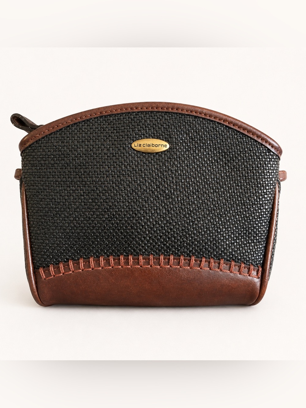 Liz Claiborne Vintage 1990s Crossbody Purse Brown Black Woven Look Mini Bag